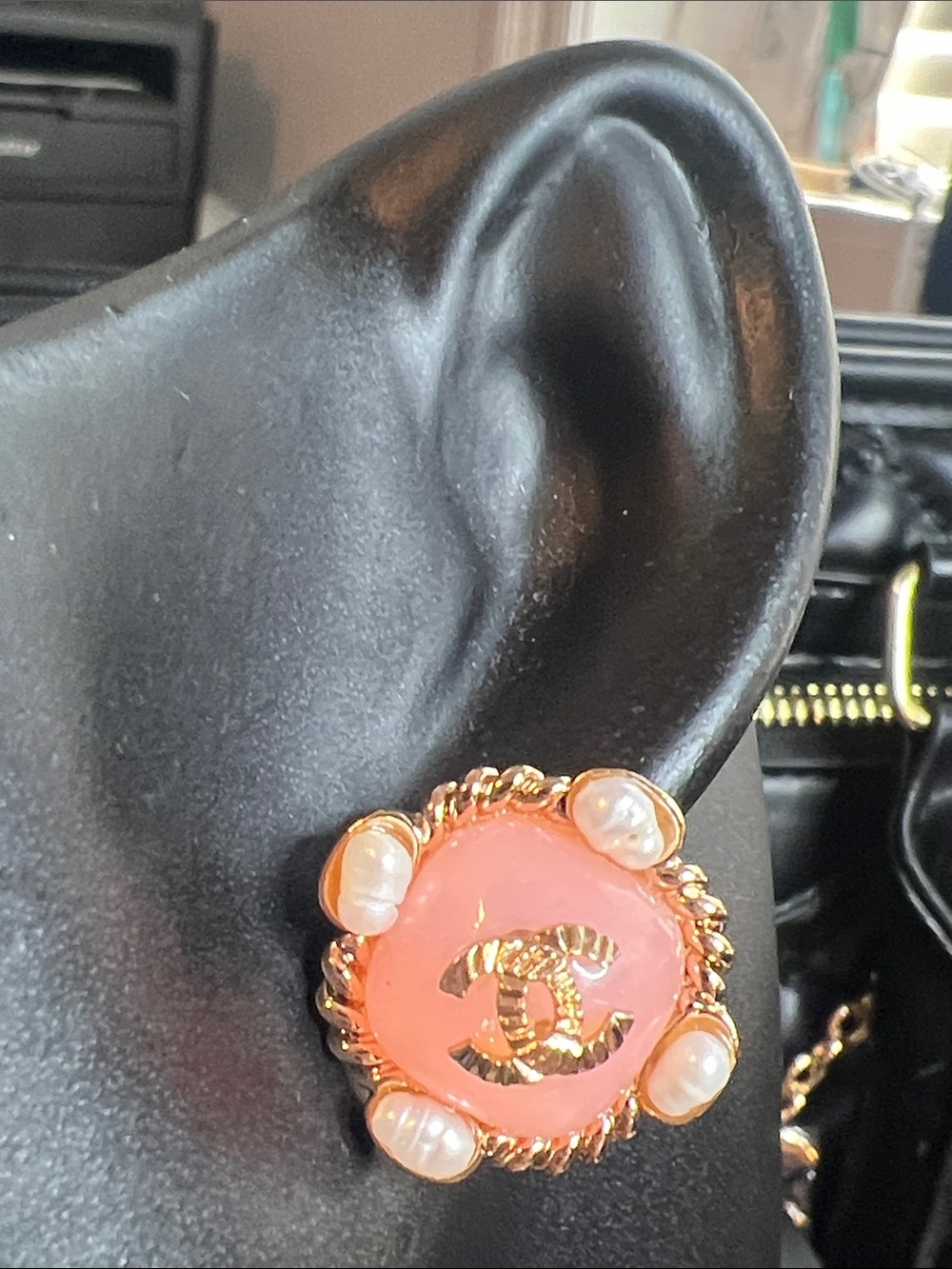 Coral Pink and Gold Earrings - with Real Fresh Water Pearl Accents